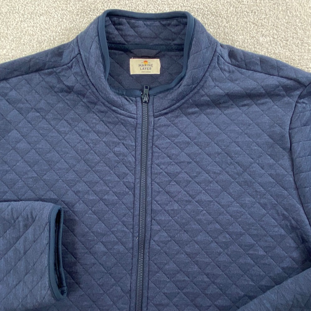 Marine Layer Corbet Quilted Jacket Men 3XL Navy Blue Full Zip Mock Neck